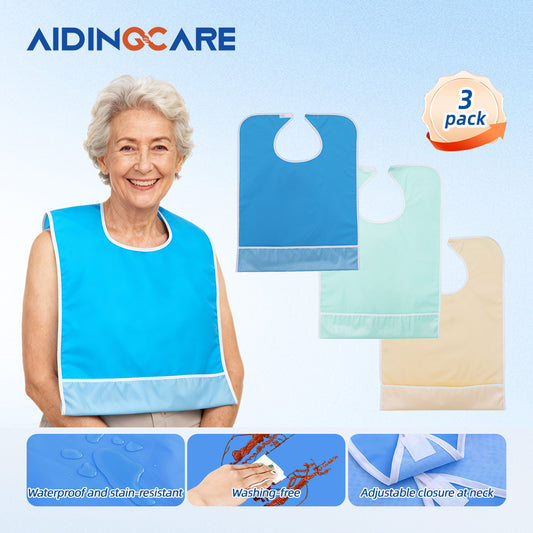 Reusable waterproof adult bibs with crumb catcher washable clothing protectors for adult