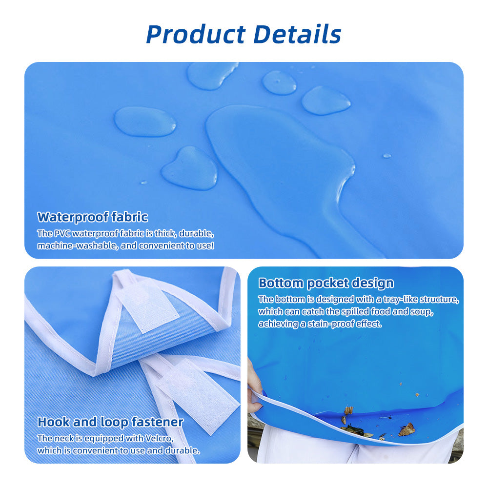 Reusable waterproof adult bibs with crumb catcher washable clothing protectors for adult