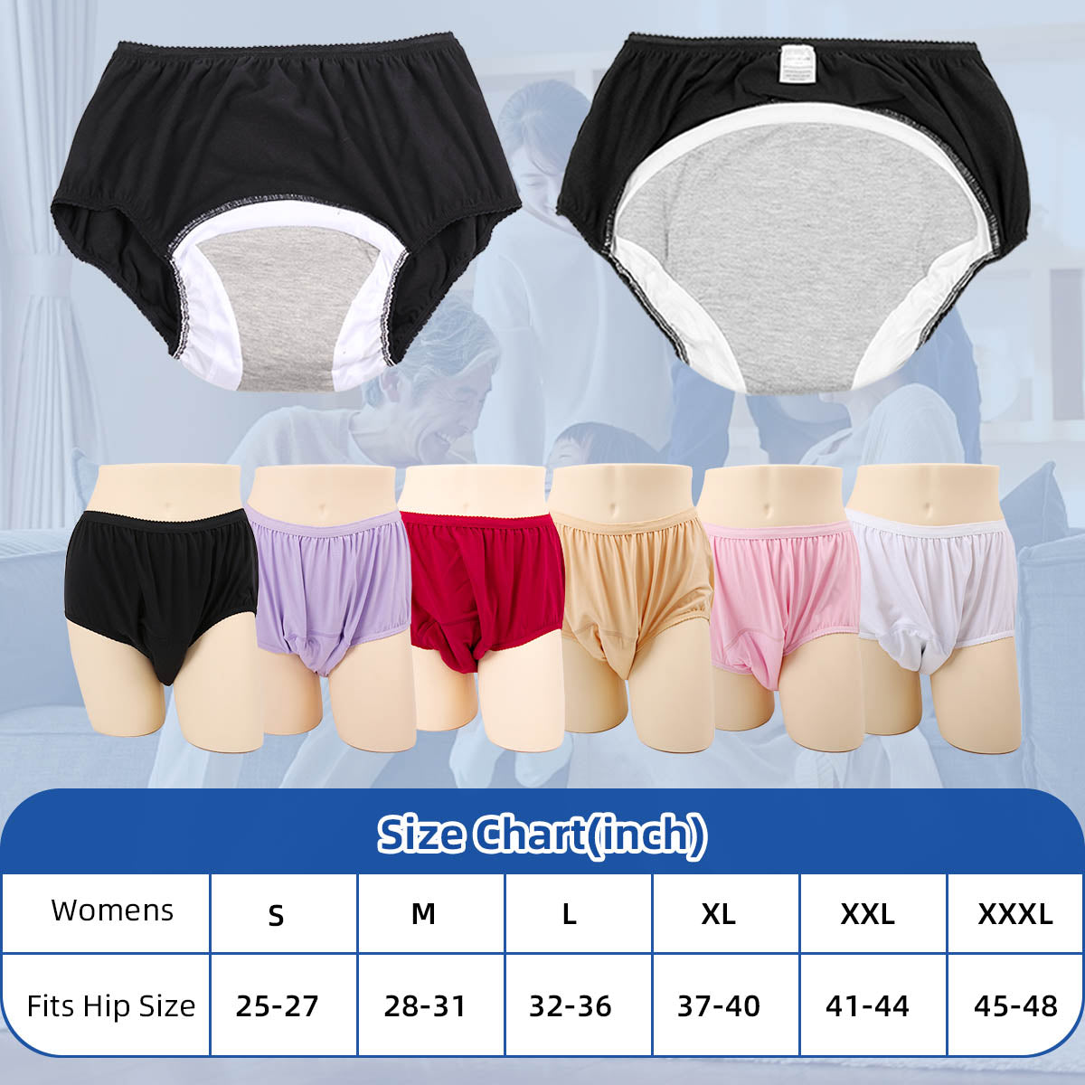 Washable Women incontinence underwear reusable protective panties adult diapers anti-side leakage incontinence pants