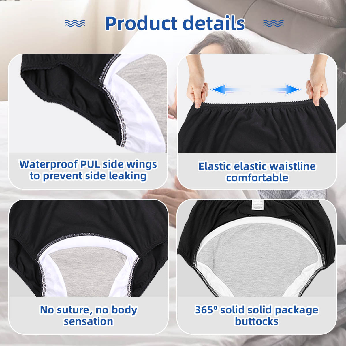 Washable Women incontinence underwear reusable protective panties adult diapers anti-side leakage incontinence pants