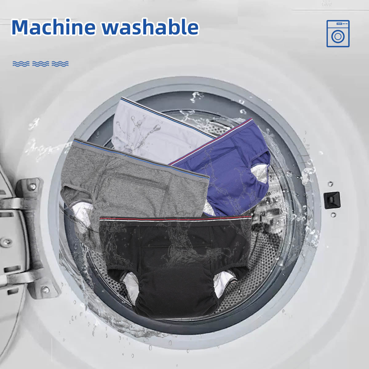 Washable Men Incontinence Underwear, Regular Absorbency Boxer Briefs, Elderly Care Adult Diapers, Anti-side leakage Protective Briefs